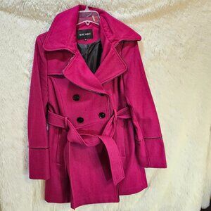 Nine West Burgundy Wool Peacoat w Belt